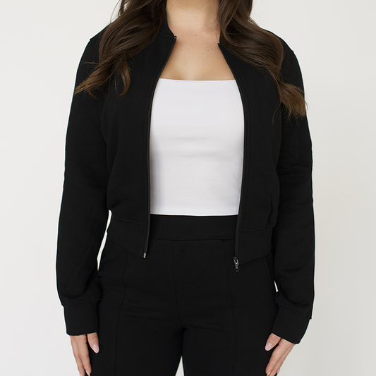 PRESLEY Black Fleece Bomber Jacket