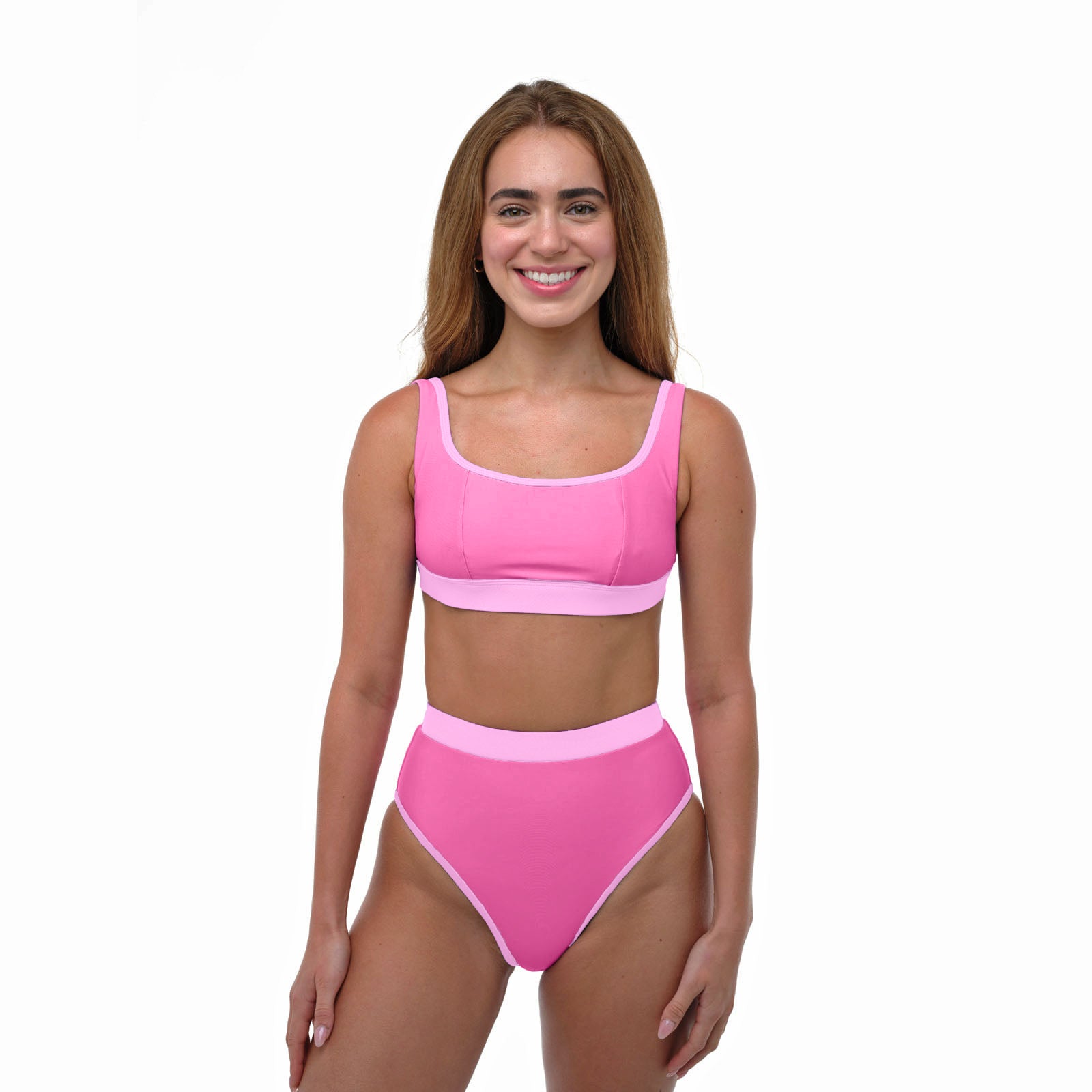 High-rise full-coverage bikini bottom in pink limone print